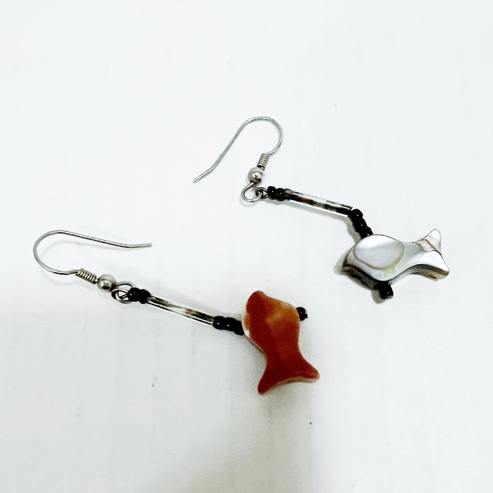 Abalone earrings Zuni Fish carved Silver earrings - Picture 2 of 3